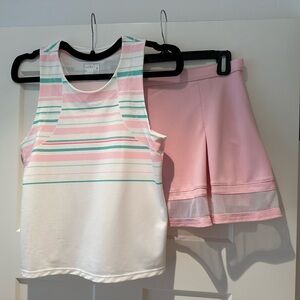 Pickleball or Tennis. Lucky in Love. Striped Tank Top and Pink Skirt Set